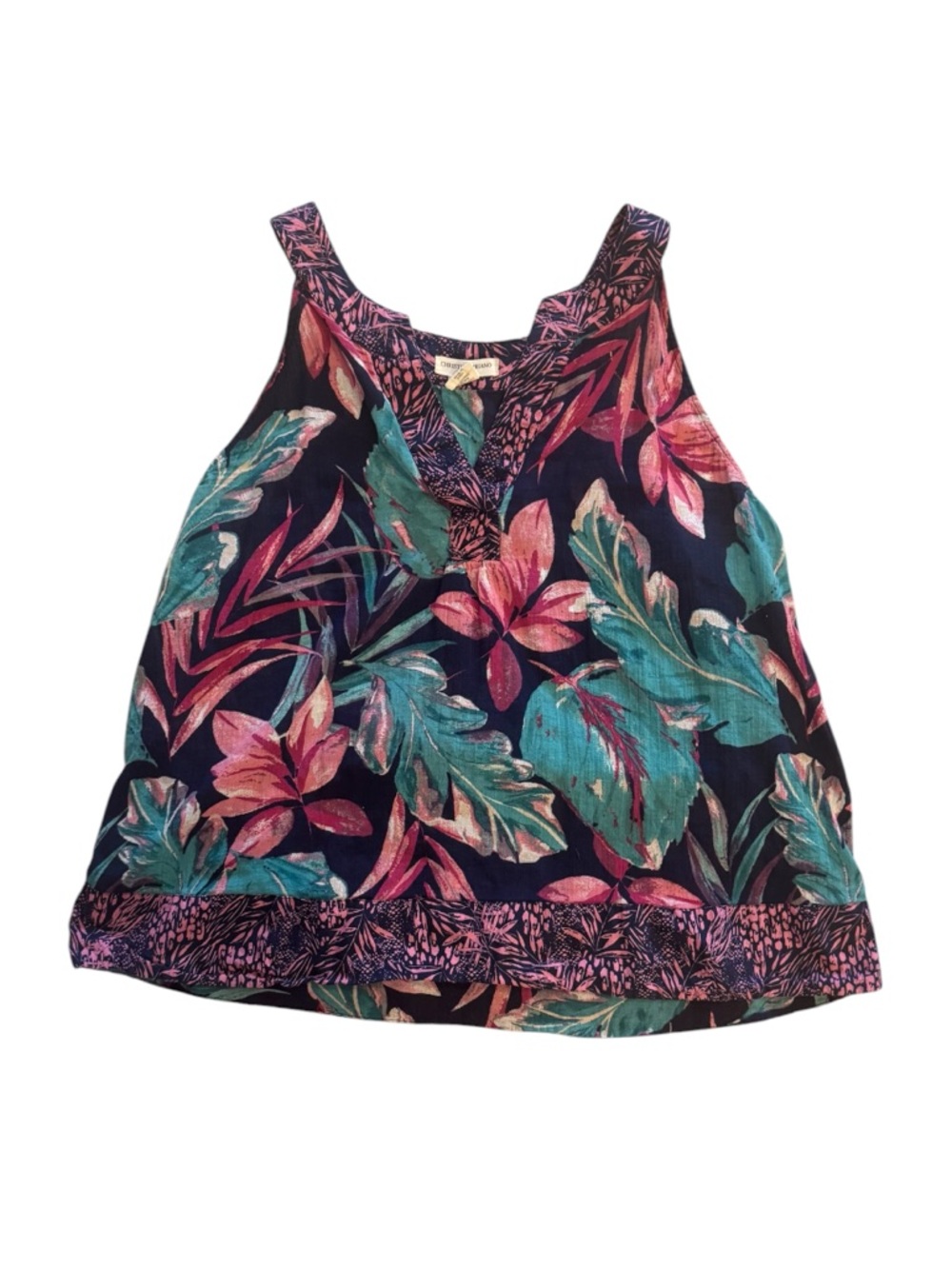 Christian Siriano Floral Tank Top — Navy, Teal & Pink Size XL